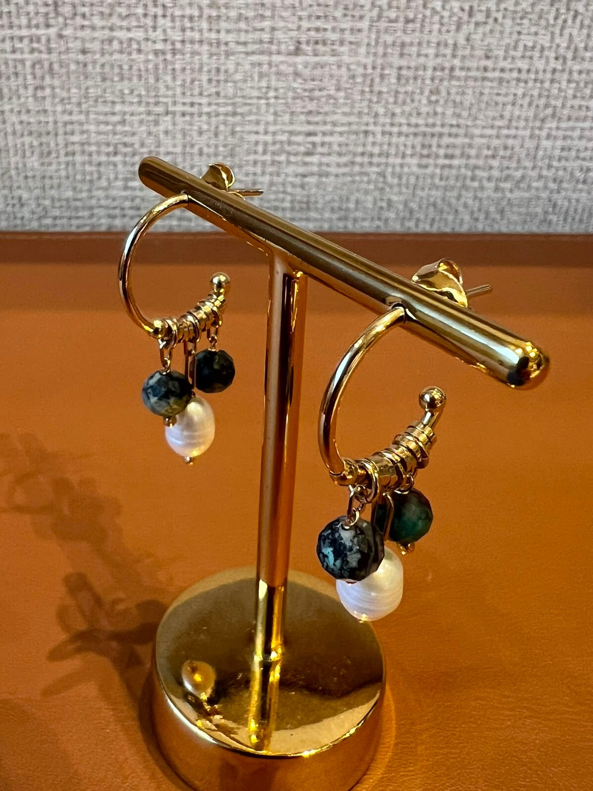 Conjunto Labradorita com Pérolas banhado em Ouro 18K — imagem 3